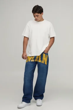 Jean En Denim Rigide Coupe Décontractée Avec Imprimé Homme