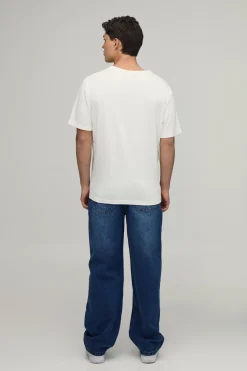 Jean En Denim Rigide Coupe Décontractée Avec Imprimé Homme