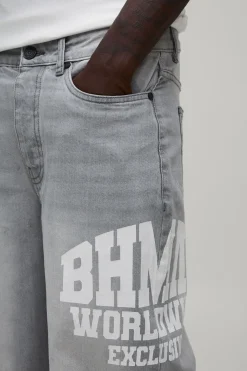 Jean En Denim Rigide Coupe Décontractée Imprimé Varsity Officiel