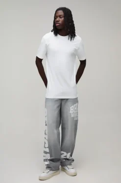 Jean En Denim Rigide Coupe Décontractée Imprimé Varsity Officiel