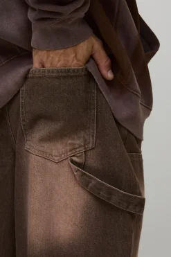 boohooMAN Jean en Denim Rigide de Charpentier Délavé Déchiré Coupe Large<Homme Denim|Denim