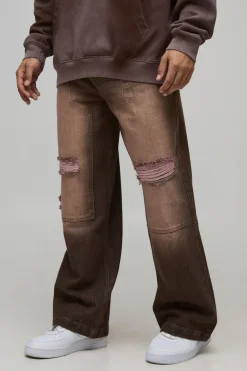 boohooMAN Jean en Denim Rigide de Charpentier Délavé Déchiré Coupe Large<Homme Denim|Denim