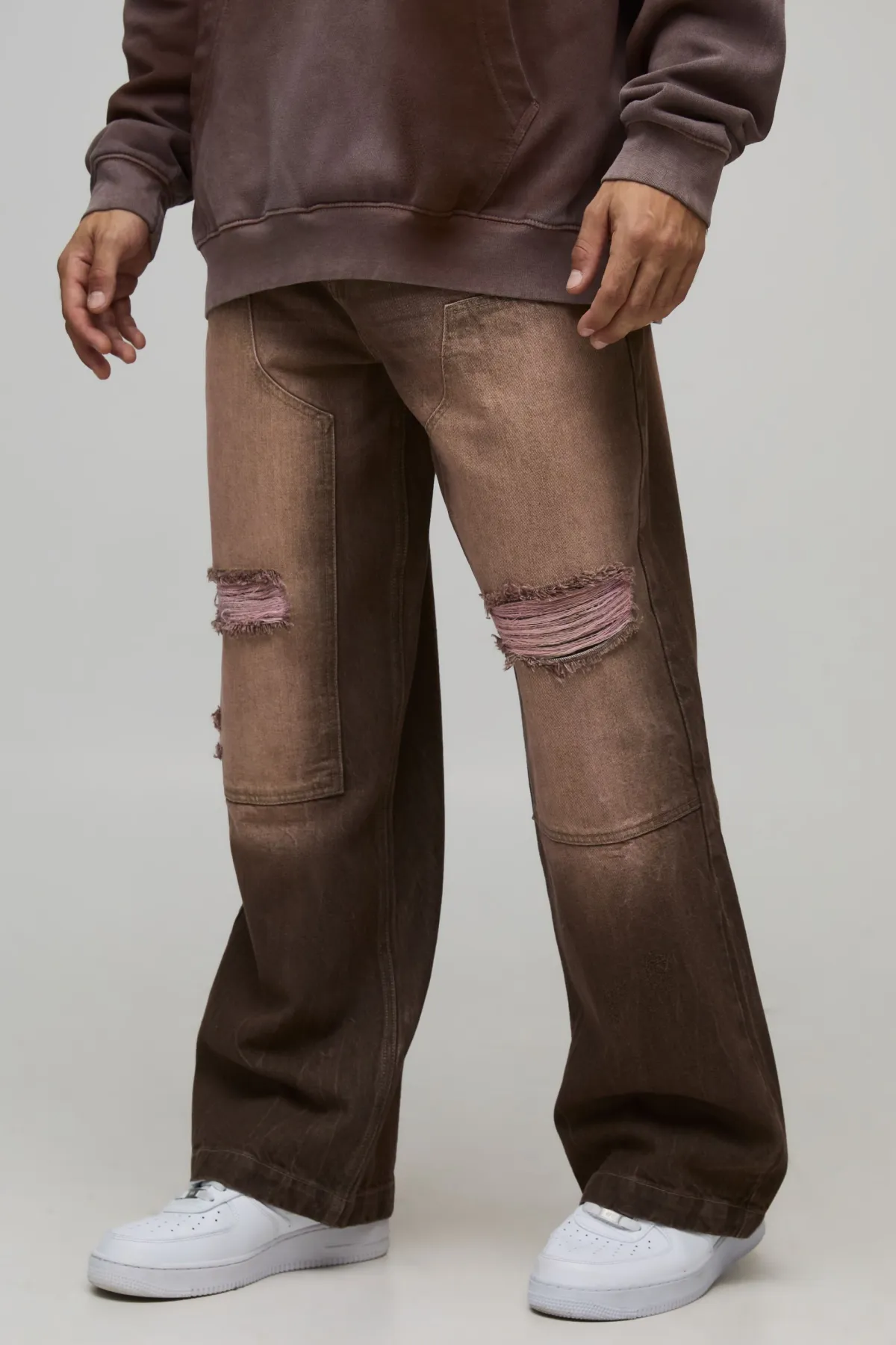 boohooMAN Jean en Denim Rigide de Charpentier Délavé Déchiré Coupe Large<Homme Denim|Denim