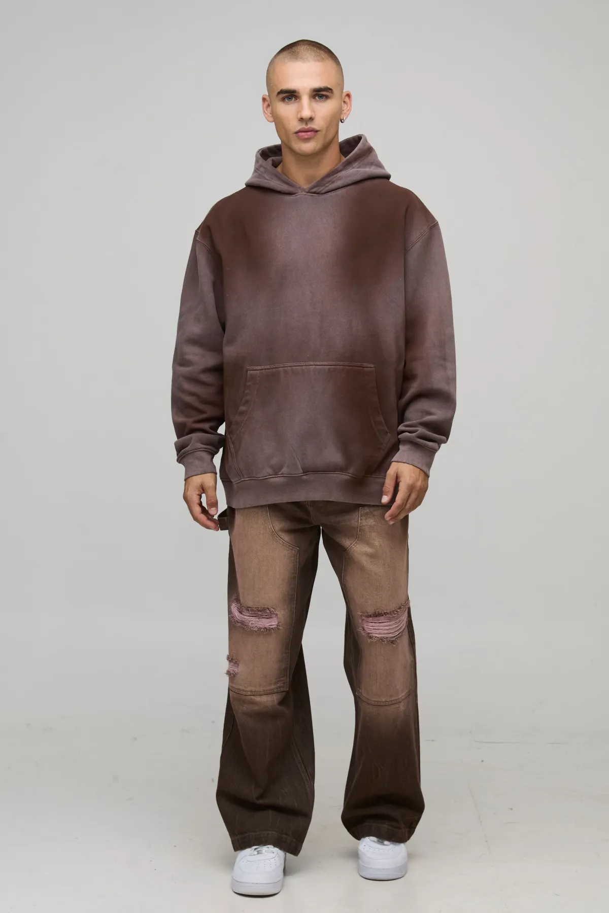 boohooMAN Jean en Denim Rigide de Charpentier Délavé Déchiré Coupe Large<Homme Denim|Denim