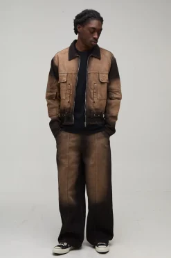 Jean En Denim Rigide Délavé À L'eau De Javel Coupe Baggy