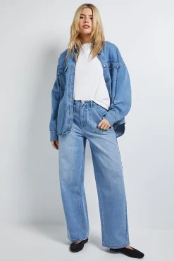 Jean en Denim Taille Haute Jambes Larges