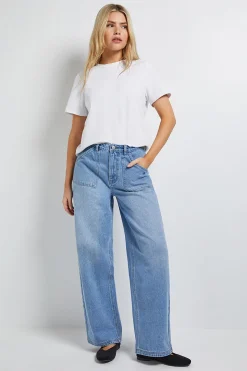 Jean en Denim Taille Haute Jambes Larges