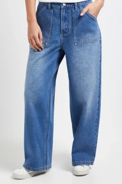 Jean en Denim Taille Haute Jambe Large Petite