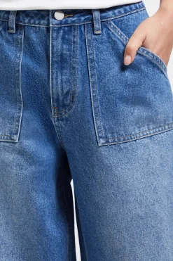 Jean en Denim Taille Haute Jambe Large Petite