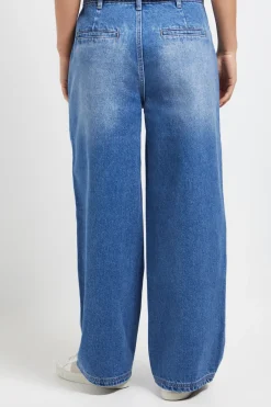 Jean en Denim Taille Haute Jambe Large Petite