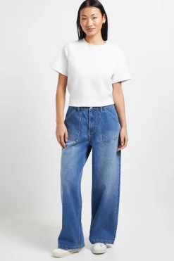Jean en Denim Taille Haute Jambe Large Petite