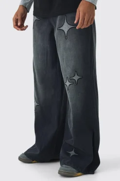 boohooMAN Jean extra baggy satiné à écusson étoile<Homme Denim|Denim
