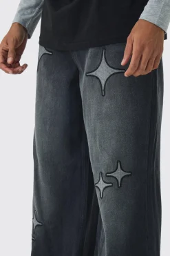 boohooMAN Jean extra baggy satiné à écusson étoile<Homme Denim|Denim