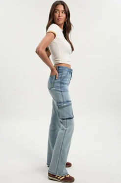Jean flare cargo taille mi-haute