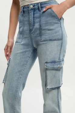 Jean flare cargo taille mi-haute