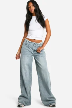 Jean grande taille à ceinture brute et jambes larges
