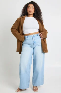 boohoo Jean Grande Taille Coupe Ample Taille Cintrée Avec Ajusteur<Femme Denim|Jeans