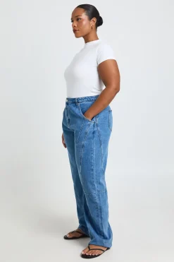 boohoo Jean Grande Taille À Coutures Baril Détaillées<Femme Denim|Jeans