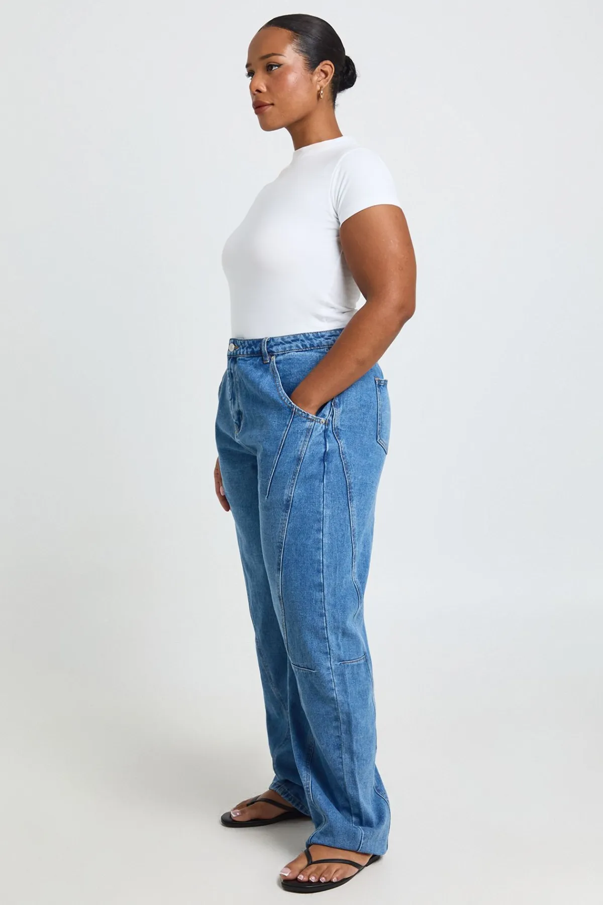 boohoo Jean Grande Taille À Coutures Baril Détaillées<Femme Denim|Jeans