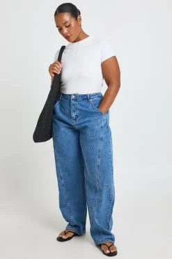 boohoo Jean Grande Taille À Coutures Baril Détaillées<Femme Denim|Jeans