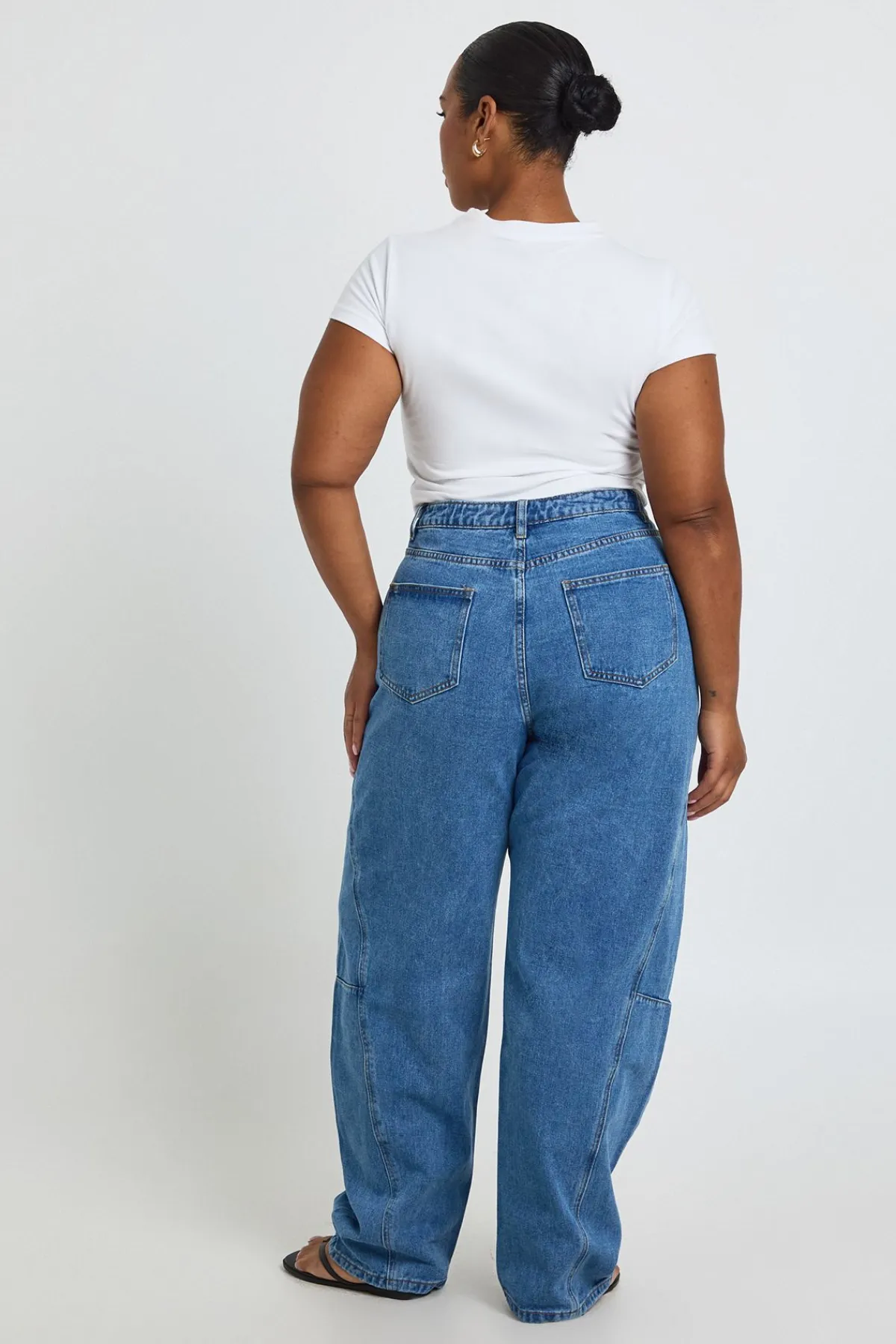 boohoo Jean Grande Taille À Coutures Baril Détaillées<Femme Denim|Jeans