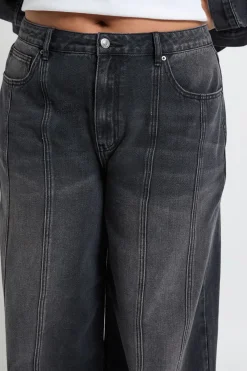 Jean Grande Taille à Coutures Détaillées Coupe Droite