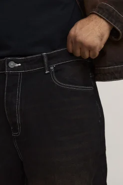 Jean Grande Taille Délavage Chocolat Surpiqûres Contrastées Coupe Décontractée
