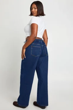 Jean Grande Taille à Dos Élastiqué avec Cordon de Serrage et Jambe Droite