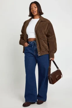 Jean Grande Taille à Dos Élastiqué avec Cordon de Serrage et Jambe Droite