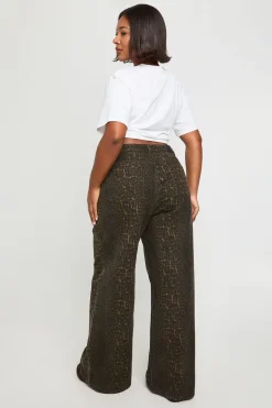 Jean Grande Taille Imprimé Léopard Taille Haute Coupe Large