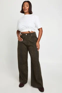 Jean Grande Taille Imprimé Léopard Taille Haute Coupe Large