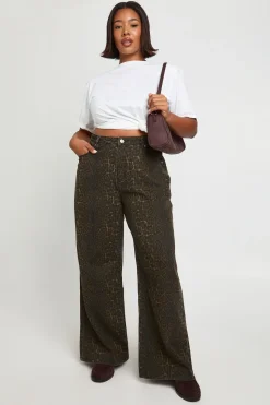 Jean Grande Taille Imprimé Léopard Taille Haute Coupe Large