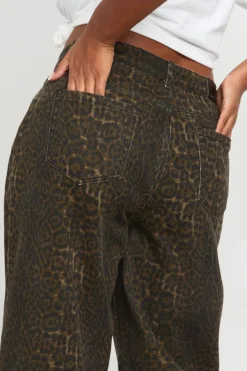 Jean Grande Taille Imprimé Léopard Taille Haute Coupe Large