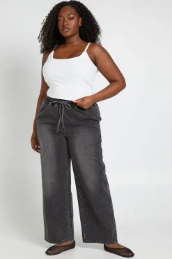 Jean Grande Taille À Jambe Droite Avec Taille Élastiquée