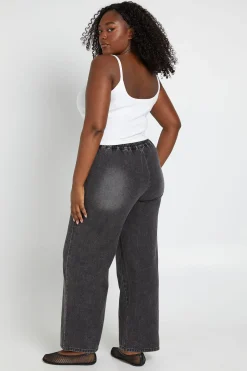 Jean Grande Taille À Jambe Droite Avec Taille Élastiquée