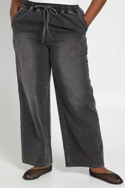 Jean Grande Taille À Jambe Droite Avec Taille Élastiquée