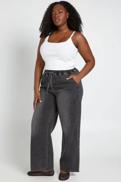 Jean Grande Taille À Jambe Droite Avec Taille Élastiquée