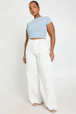 Jean Grande Taille Jambe Droite Avec Détails De Coutures