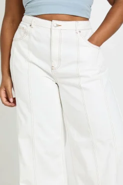 Jean Grande Taille Jambe Droite Avec Détails De Coutures