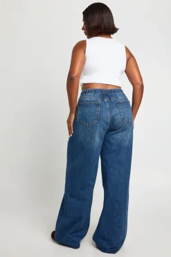 Jean Grande Taille Jambe Large avec Ceinture Nouée et Insert Nervuré