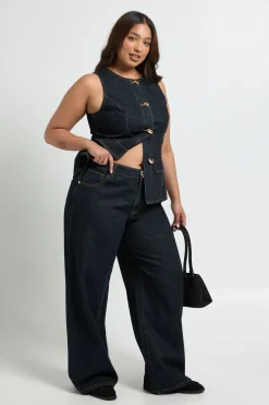 boohoo Jean Grande Taille Jambe Large en Denim avec Coutures Contrastantes<Femme Denim|Jeans