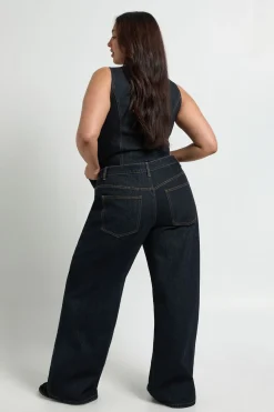 boohoo Jean Grande Taille Jambe Large en Denim avec Coutures Contrastantes<Femme Denim|Jeans