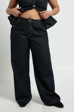 boohoo Jean Grande Taille Jambe Large en Denim avec Coutures Contrastantes<Femme Denim|Jeans