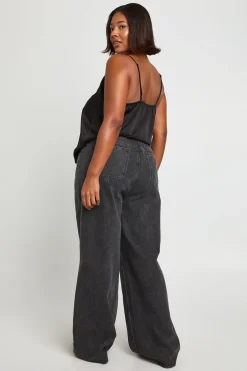 boohoo Jean Grande Taille Jambe Large avec Ceinture Nouée et Insert Canal<Femme Denim|Jeans