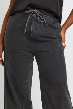 boohoo Jean Grande Taille Jambe Large avec Ceinture Nouée et Insert Canal<Femme Denim|Jeans