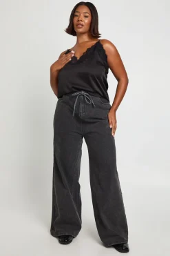 boohoo Jean Grande Taille Jambe Large avec Ceinture Nouée et Insert Canal<Femme Denim|Jeans