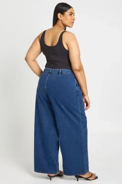 boohoo Jean Grande Taille À Jambe Large Et Plis<Femme Denim|Jeans