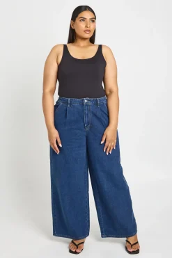 boohoo Jean Grande Taille À Jambe Large Et Plis<Femme Denim|Jeans