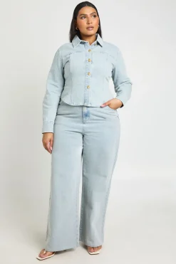 boohoo Jean Grande Taille Jambe Large À Boutons Dorés<Femme Denim|Jeans