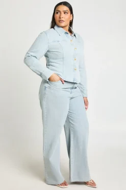 boohoo Jean Grande Taille Jambe Large À Boutons Dorés<Femme Denim|Jeans